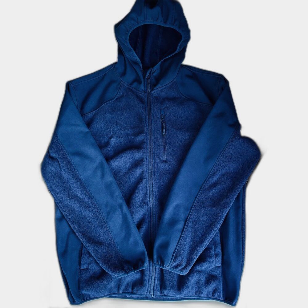 Reebok Jacket Mens XL Blue Hooded Full Zip Softshell Outerwear Pockets Athletic